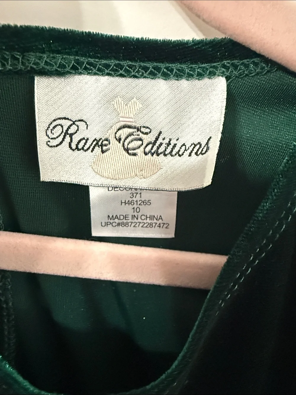 Rare Editions Dark Green Velvet & Lace Dress with Satin Bow